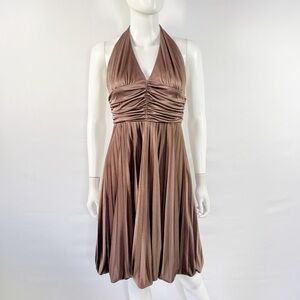 Vintage Betsy & Adam Brown Satin Halter Dress Size 10 Y2K Formal Cocktail Party